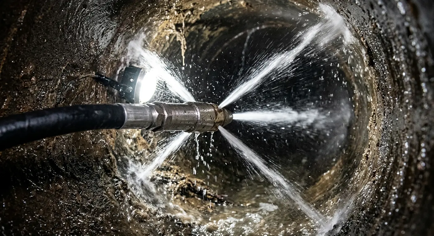 High-pressure hydro jetting nozzle cleaning sewer pipe for Sewer Cleanout in Gentry